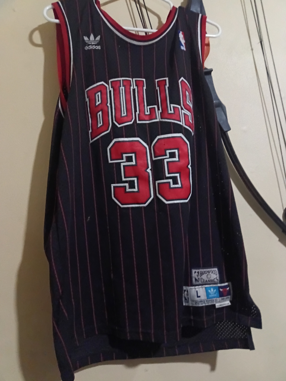 adidas Chicago Bulls Black and Red Pinstripe #33 Jersey